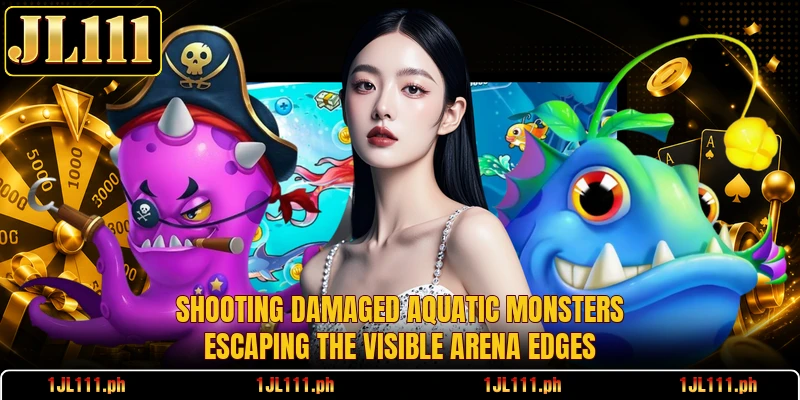 Shooting damaged aquatic monsters escaping the visible arena edges
